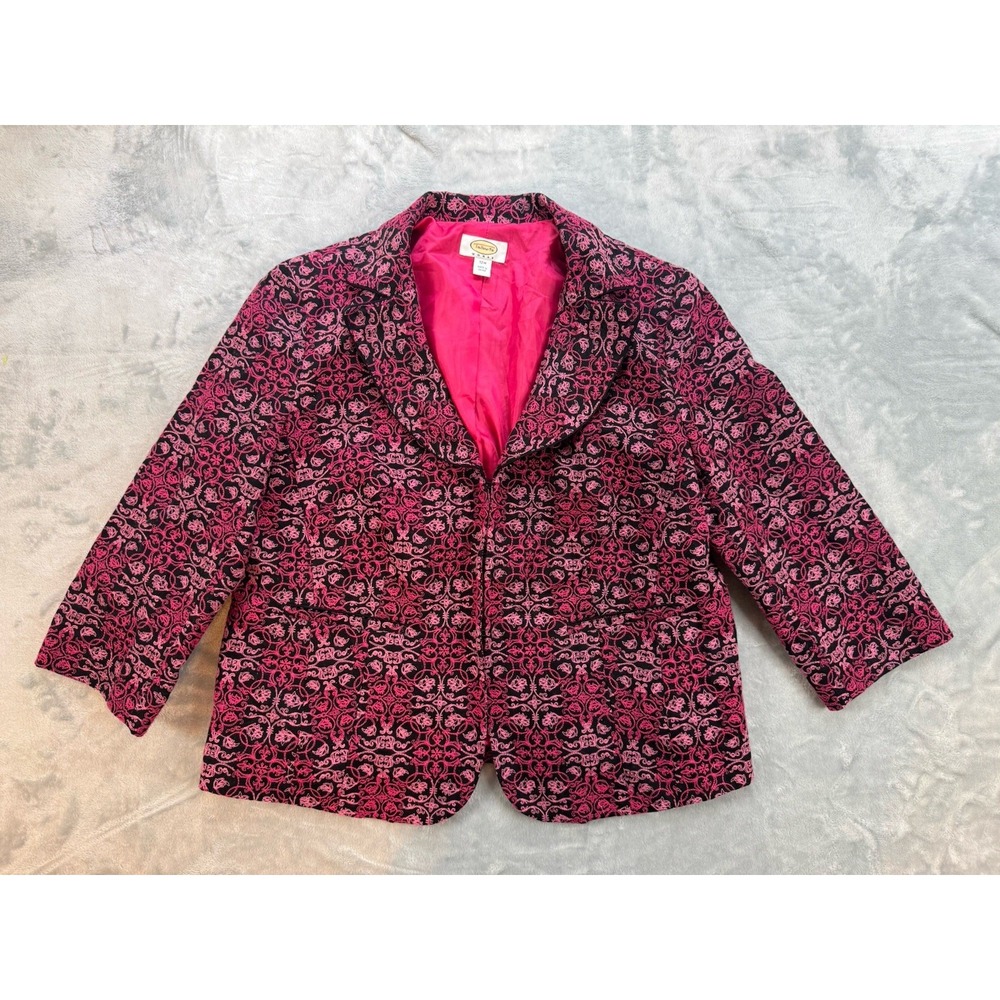 Talbots Blazer Women's 12W Black Pink Cotton Embroidered Casual Jacket